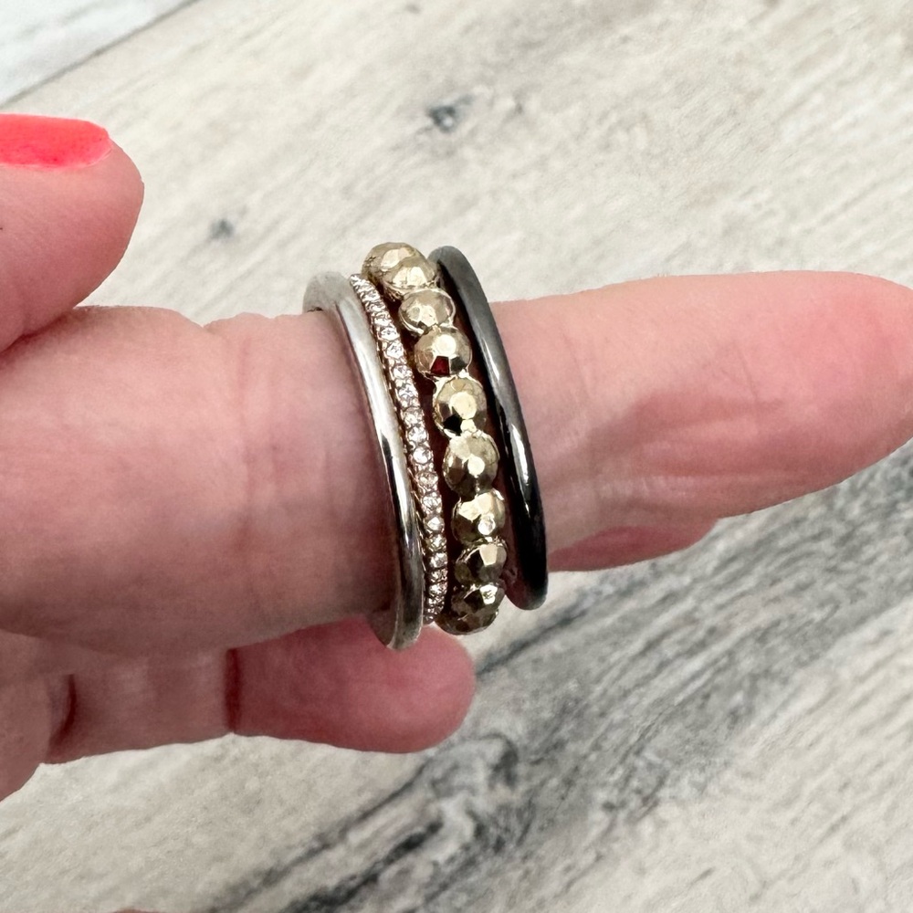 Mixed Metal Gold Beaded Stackable Rings - Picture 4 of 5